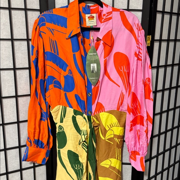 Farm Rio size XLmixed rainbow toucans midi dress multi - Picture 10 of 10